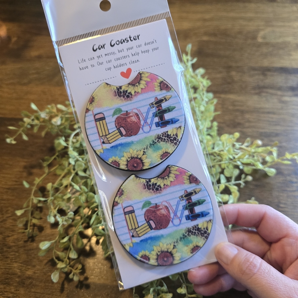 Colorful Car Coasters with Sunflower Design